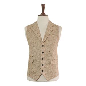 Mens 46R Beige Donegal Tweed Vest Waistcoat Lapel Western Formal Preppy Casual